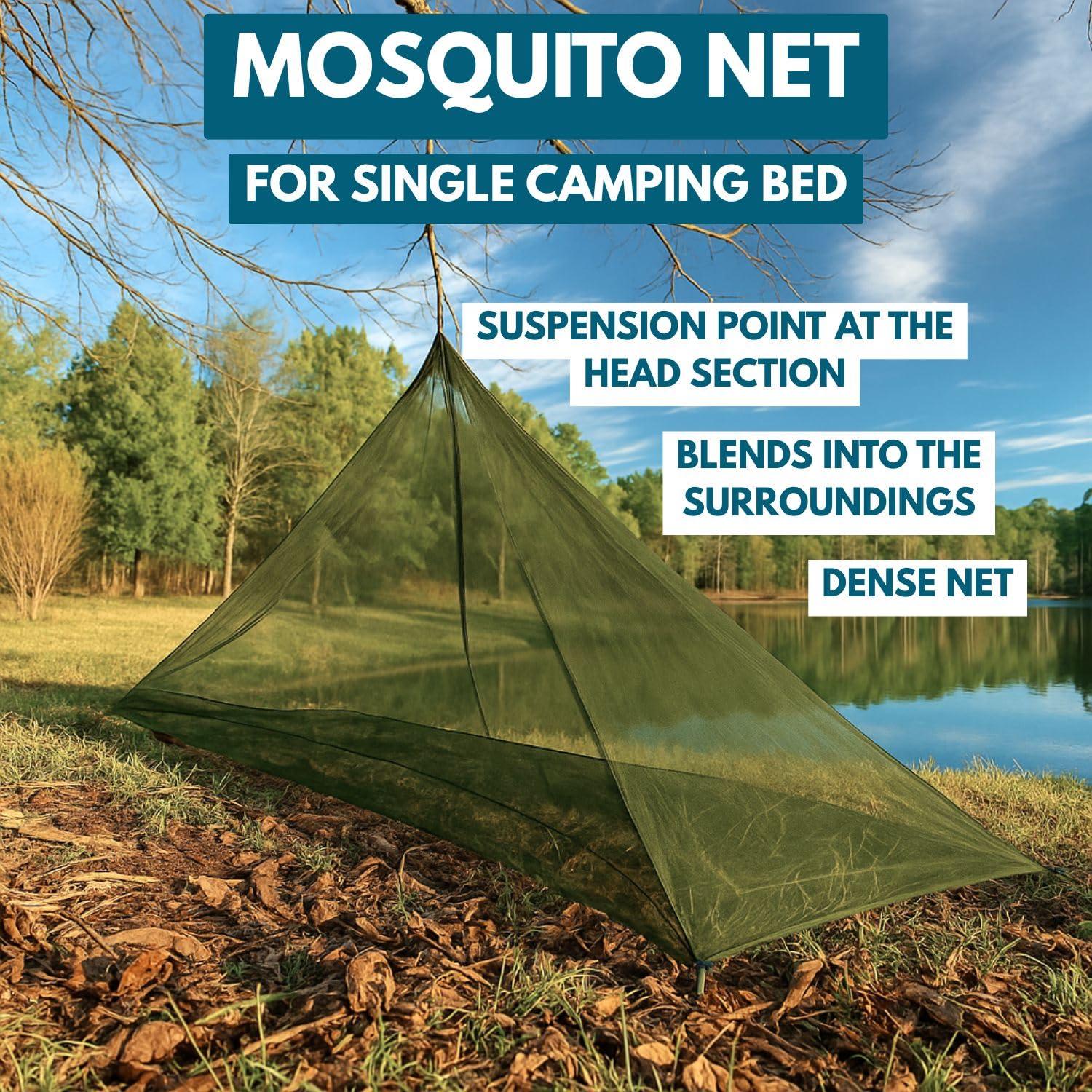 The Friendly Swede The Friendly Swede Outdoor Mosquito Net Mosquito Netting for Camping & Bed; Army Green Bug Net with Stuff Sack, 4 Ground Stakes & Adjustable Cord; Single Bug Tent