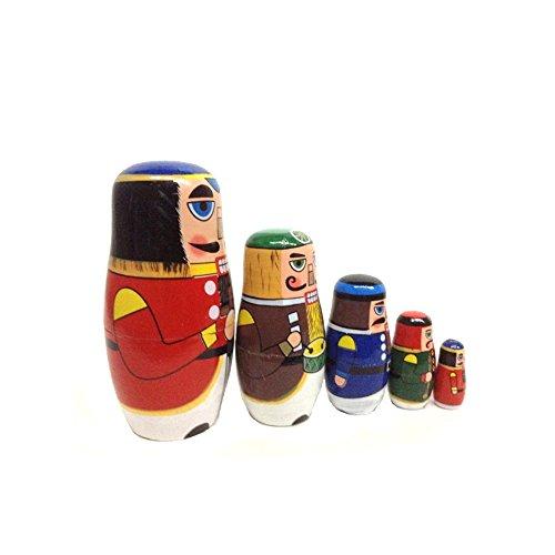 AMOR PRESENT AMOR PRESENT Nutcracker Nesting Doll, 5Pcs Russian Matryoshka Dolls Christmas Nutcracker Figures Handmade Wooden Nutcracker Set