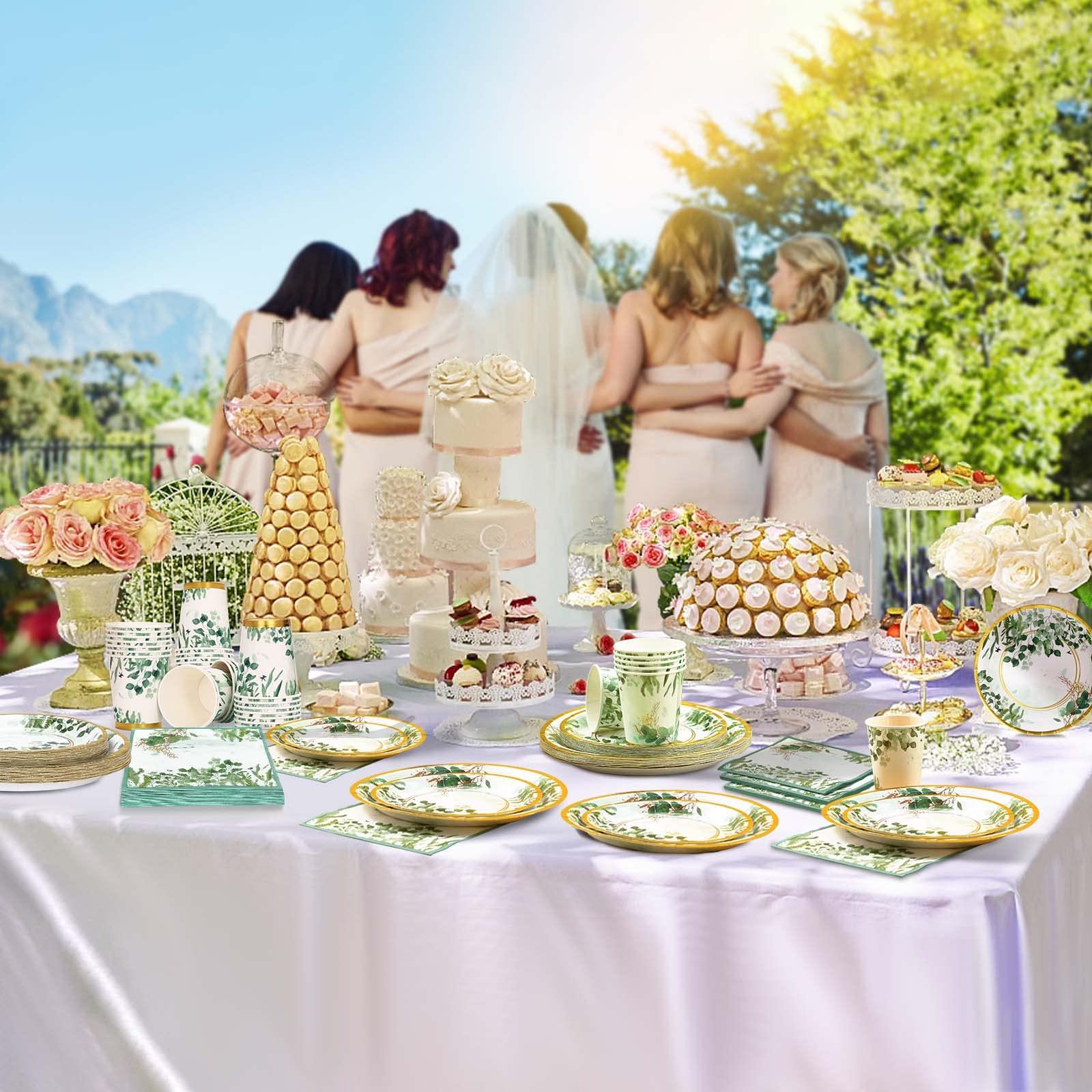 Gudvilla Gudvilla Sage Green Party Decorations, Sage Green Plates, Baby Shower Plates and Cups and Napkins Sets 200 Pcs, Eucalyptus Bridal Shower Plates for Sage Green Birthday Wedding Baptism, Serves 50