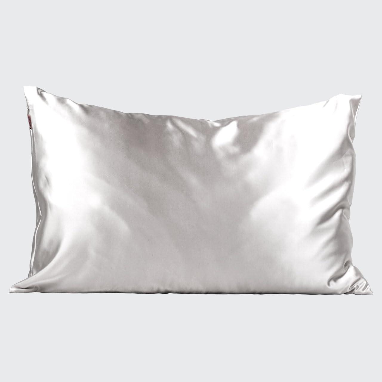 Kitsch Kitsch Satin Pillowcase with Zipper for Hair & Skin, Softer Than Silk Pillow Cases Queen, Wrinkle-Free, Smooth and Cooling Satin Pillow Covers, Standard Size 19\"x26\", Silver