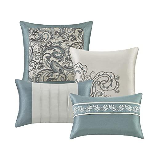 Madison Park Essentials Madison Park Essentials Brystol 24 Piece Room in a Bag Faux Silk Comforter Jacquard Paisley Design Matching Curtains - Down Alternative Hypoallergenic All Season Bedding-Set, Cal King, Teal 24 Piece