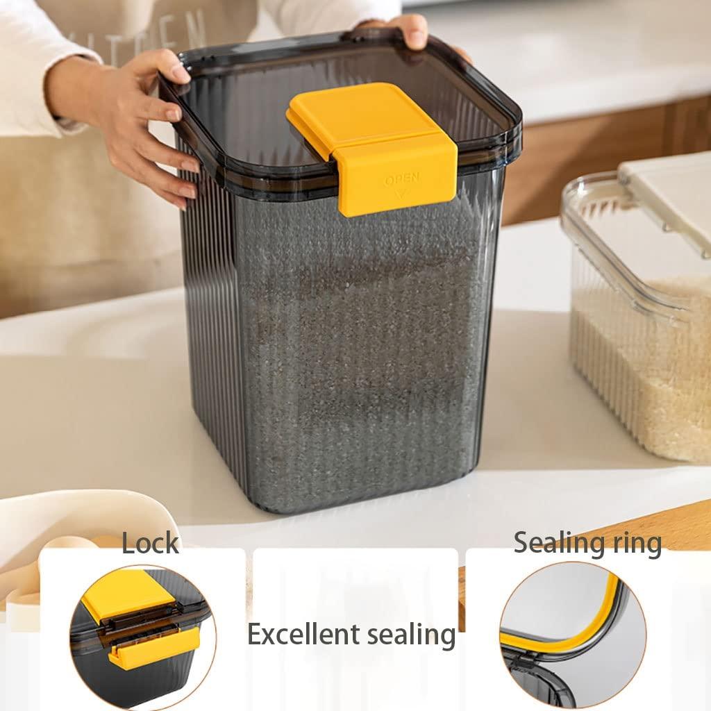 Rice container Rice Dispenser Bulk Dry Food Storage Containers, Plastic Rice Bucket with Measuring Cup Rice Storage Box Large Sealed Grain Dispenser (Color : Blue, Size : L/25.8 * 24.2 * 32.2cm)