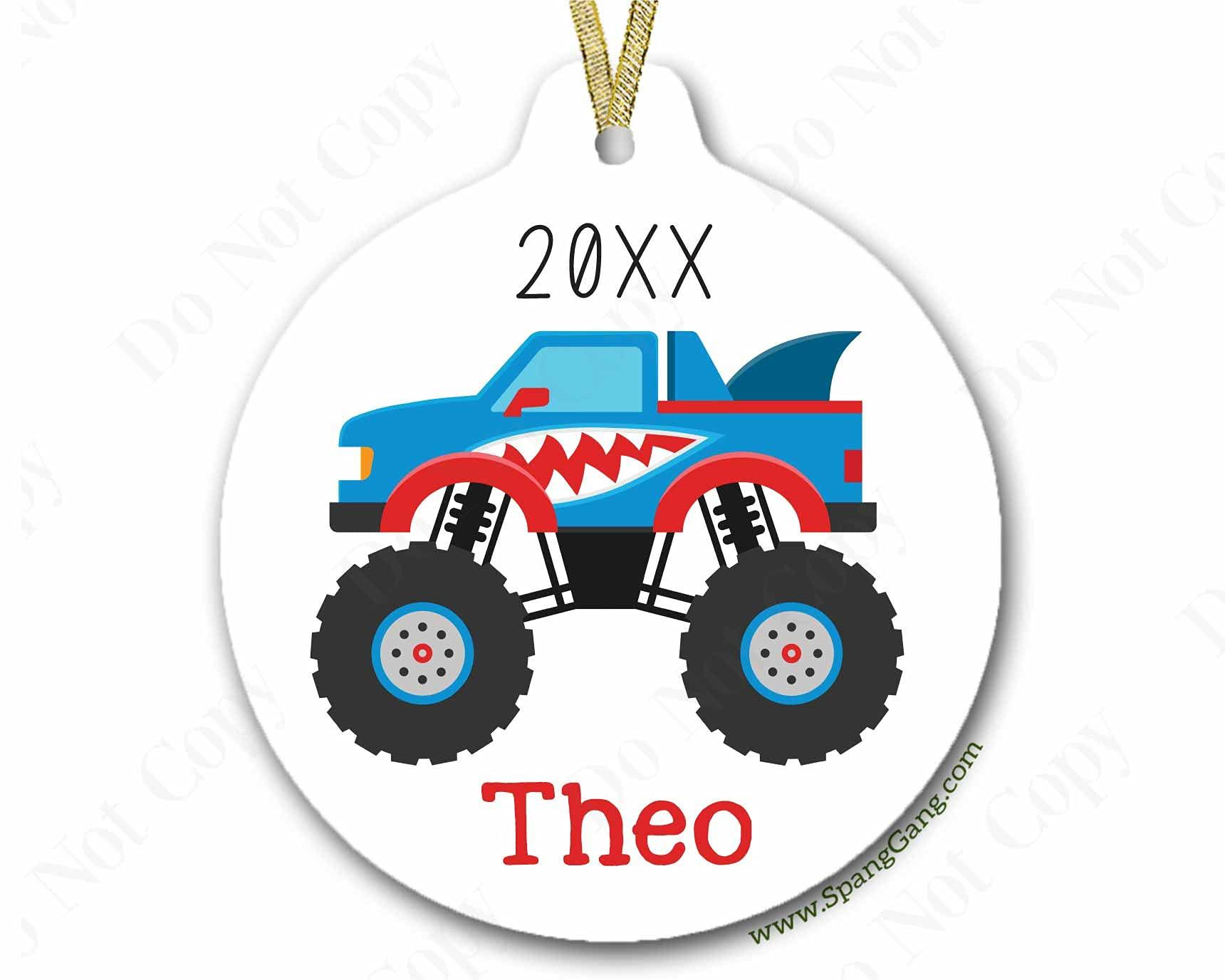 Spang Gang Designs, LLC Pink Monster Truck Ornament for Girl | Personalized Monster Truck Christmas Ornament