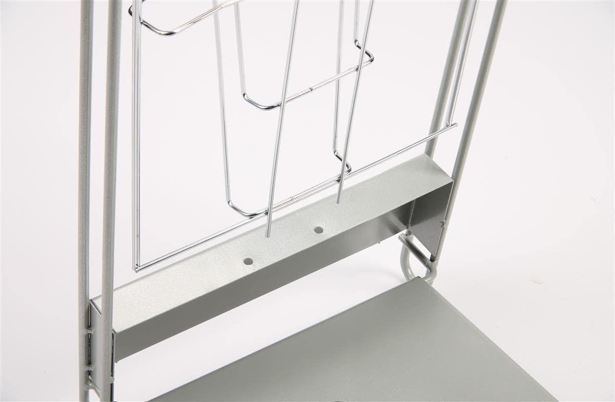 Displays2go Portable Literature Stand with 10 Pockets for 8.5x11 Magazines, Carrying Bag Included, 54\"h Floor-Standing Magazine Rack with Tiered Design, Steel (Silver)