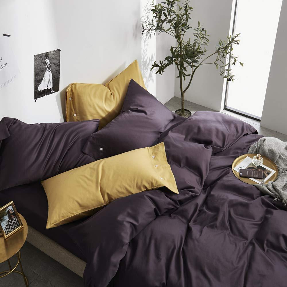 EAVD EAVD Modern Style Dark Purple Duvet Cover King Soft Cotton Reversible Purple Bedding with 2 Button Pillowcases Luxury Solid Color Dark Purple Comforter Set with Zipper Closure