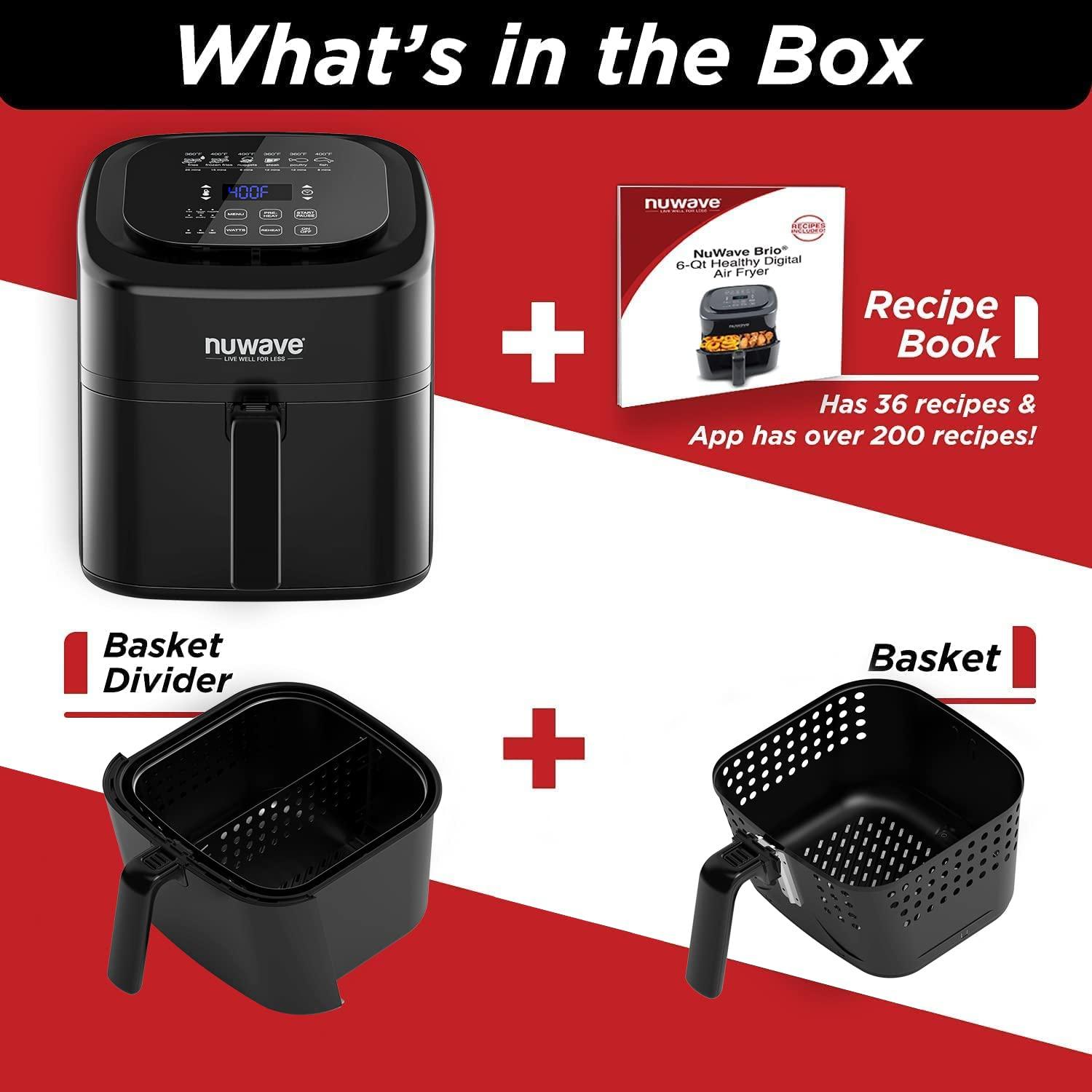 Nuwave Nuwave 6-quart Brio Healthy Digital Air Fryer with One-Touch Digital Controls, 6 Preset Menu Functions & Removable Divider Insert, Black