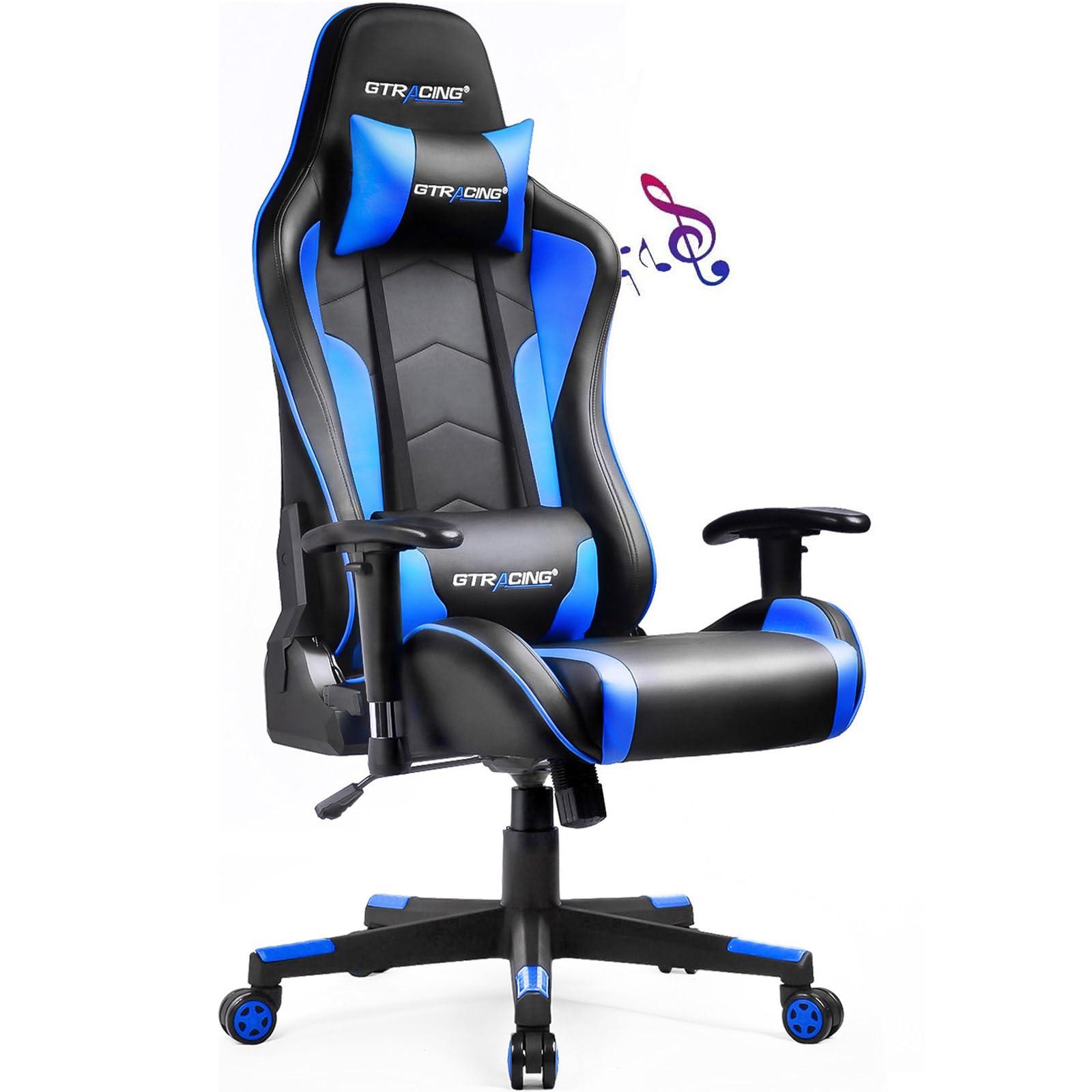 GTRACING GTRACING Gaming Chair with Speakers Bluetooth Music Video Game Chair Audio Ergonomic Design Heavy Duty Office Computer Desk ChairBlue