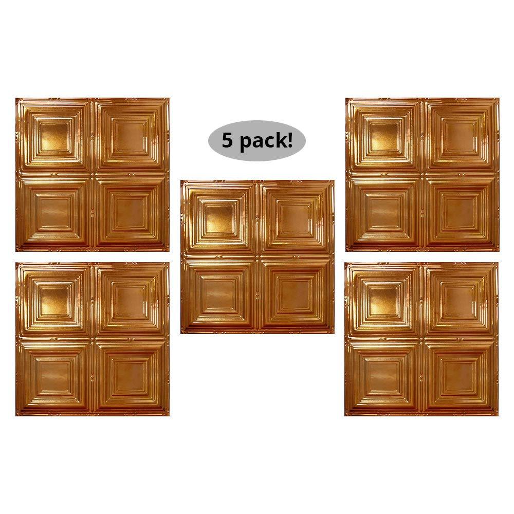 American Tin Ceilings American Tin Ceilings [5 Pack] 24\" x 24\" Tin Nail-Up Ceiling Tiles | Pattern #1 Rustic Copper Square Pattern Design with Modern Beveled Squares for Ceilings & Kitchens - Made in USA | kit-n-p01-crt