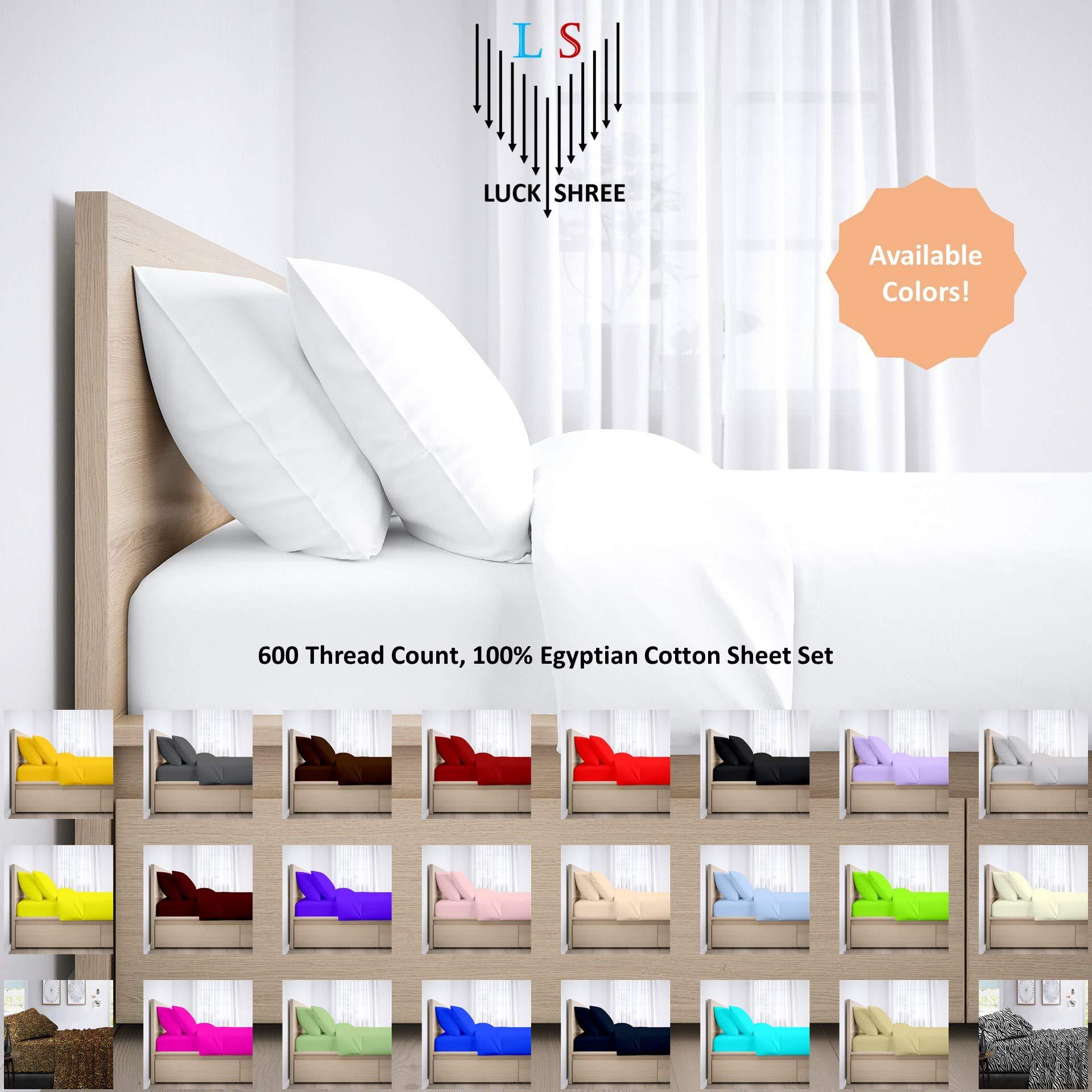 LuckShree 100% Egyptian Cotton Sheets, Sage Solid-Split Cal-King Sheets Set, 600 Thread Count Extra Long Staple Cotton, Sateen Weave for Soft and Silky Feel, Fits Mattress Upto 10\'\' DEEP Pocket Mattress