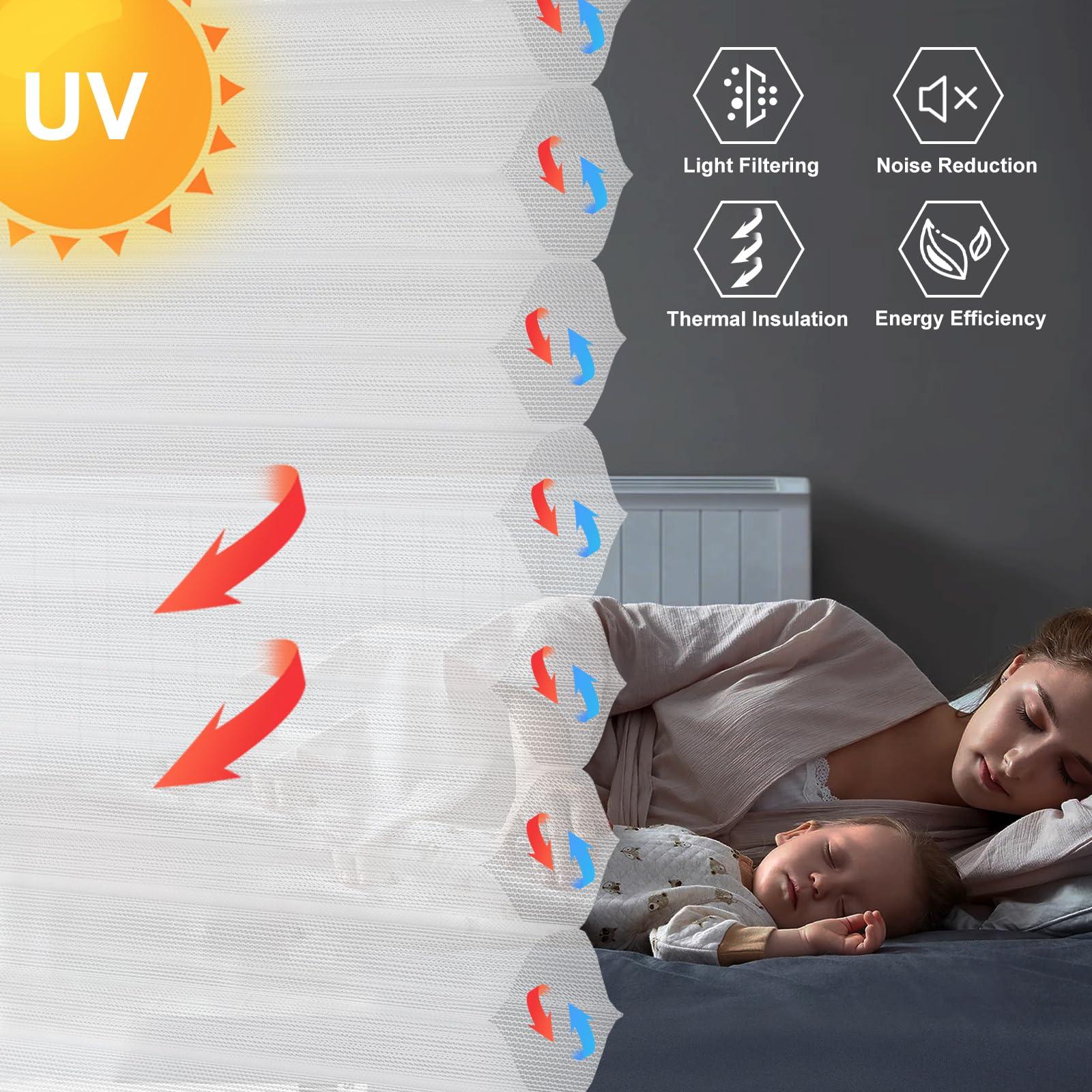 Persilux Persilux Custom Cordless Cellular Shades for Windows Sheer Blinds (White, 15"W x 48"H) 1.8" Single Cell Honeycomb Shades Bottom UP Cellular Blinds Semi-Transparent Honeycomb Blinds for Windows, Home