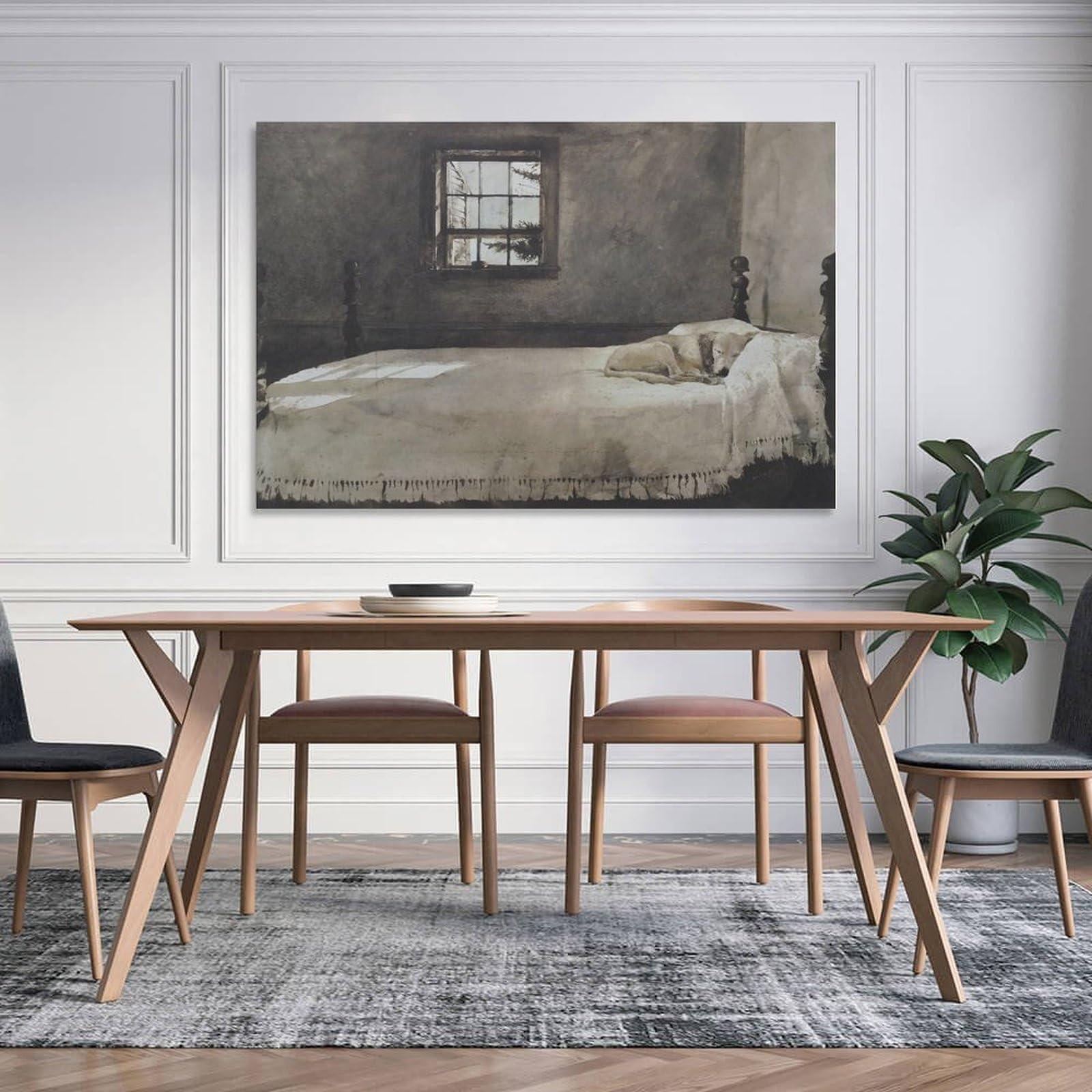 QNAOTQR Master Bedroom by Andrew Wyeth Realism Famous Painting Artist Poster Canvas Wall Art Print Suitable Canvas Wall Art Prints for Wall Decor Room Decor Bedroom Decor Gifts 24x36inch(60x90cm) Unframe-st
