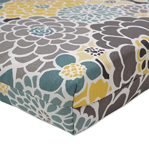 Pillow Perfect Pillow Perfect Bright Floral Indoor/Outdoor Solid Back 1 Piece Square Corner Chair Cushion with Ties, Deep Seat, Weather, and Fade Resistant, 36.5\" x 18\", Blue/Tan Lois, 1 Count