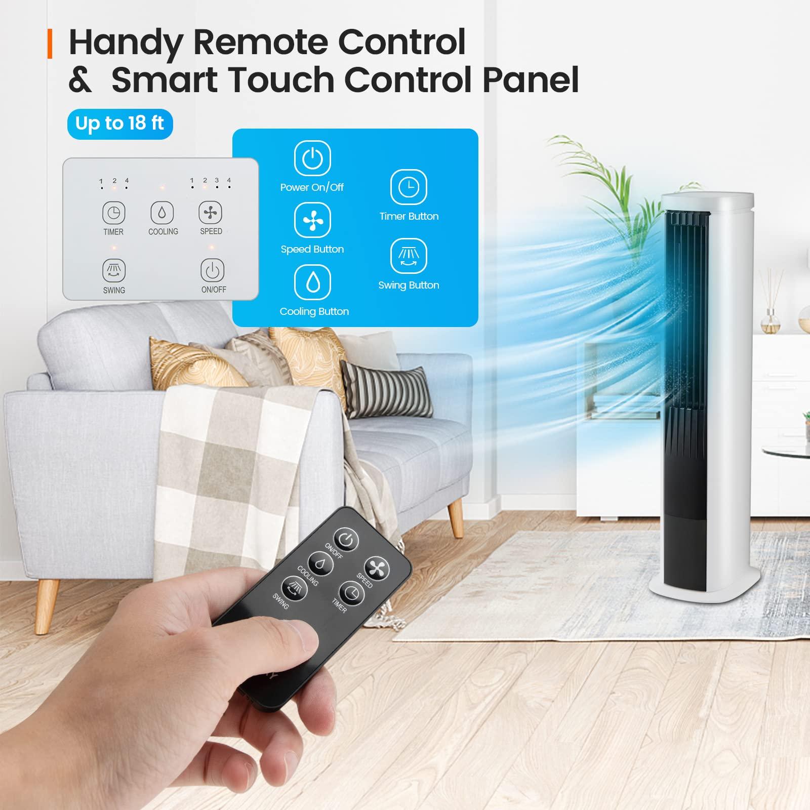 COSTWAY COSTWAY Portable Evaporative Air Cooler for Room, 40-Inch Bladeless Cooling Tower Cooler with Remote Control, 4 Ice Packs, 4 Speeds, 7H Timer, 60 Oscillation, Quiet Swamp Cooler Fan for Home Office