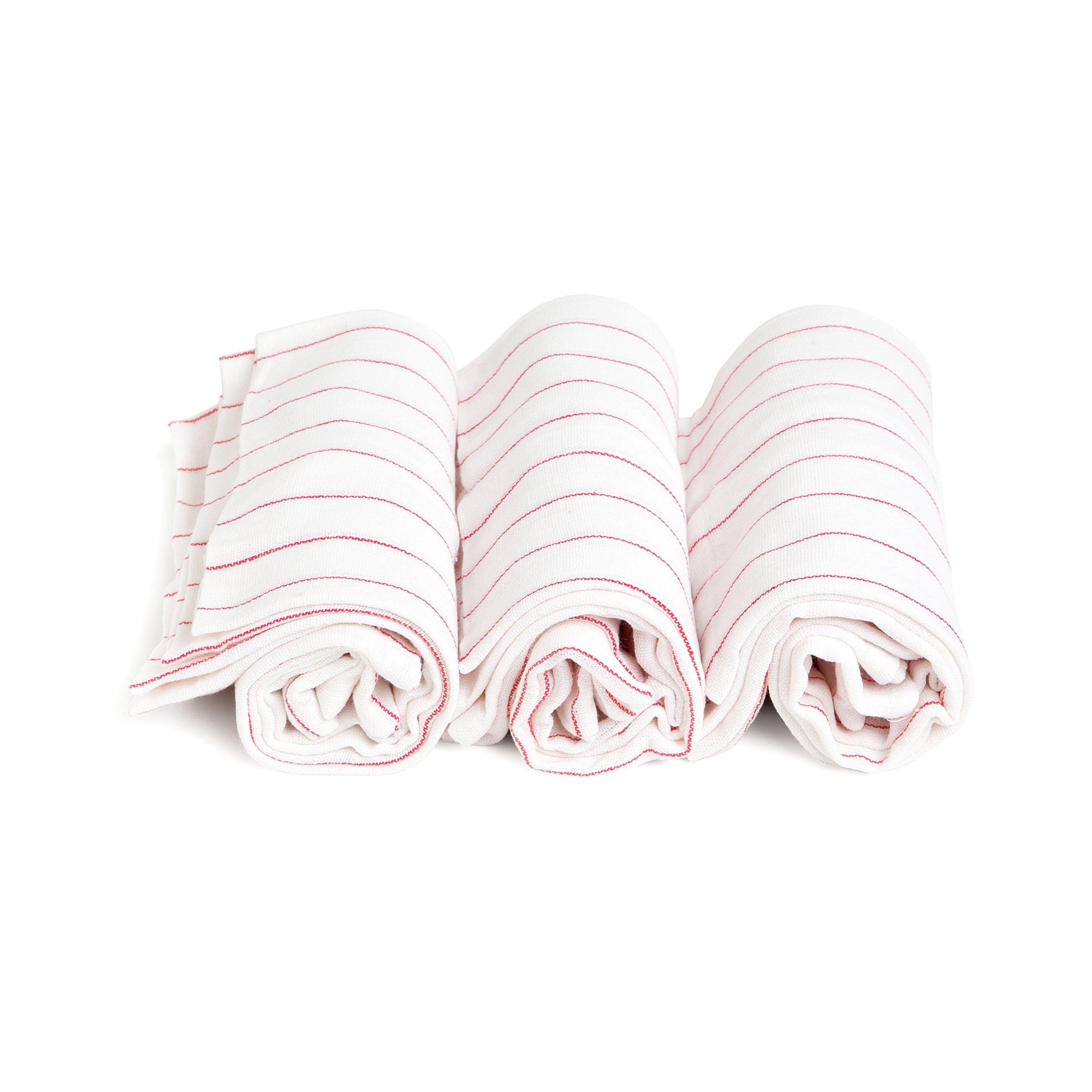 Liliane Collection Liliane Collection Bulk Wholesale Carton of 300 Glass Towels - 16\" x 27\" 100% Cotton Kitchen Towels - Dish Towels in White with Red Stripes - No Streaks or Spots on Glasses, Flutes, Wine Glasses