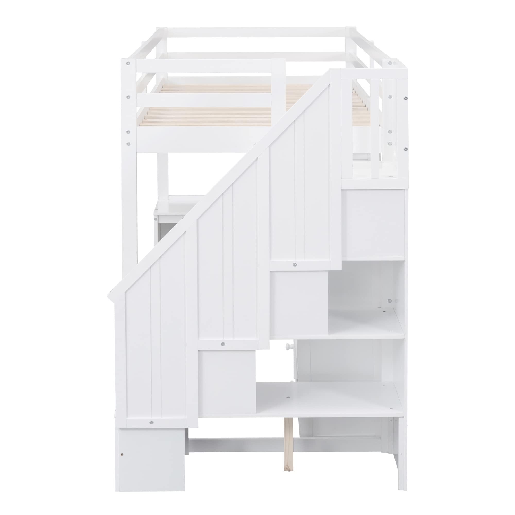 NicBex NicBex Twin Size Loft Bed with Drawers and L-Shaped Desk,Bunk Bed with Cabinet and Storage Staircase,Solid Wood and MDF,Space-Saving,No Box Spring Needed,Loft Bed Frame for Bedroom,Dorm,White