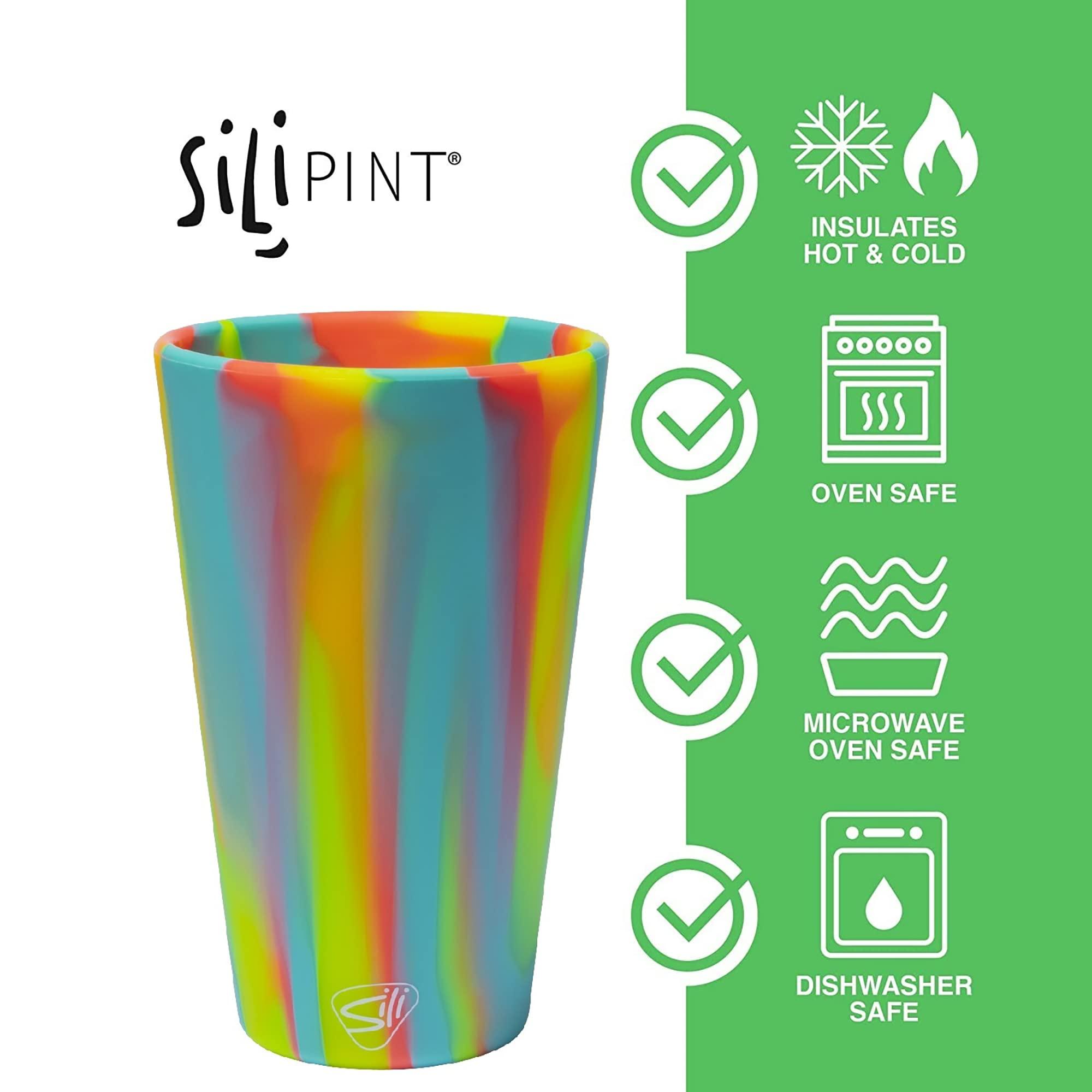Silipint Silipint: Silicone Pint Glasses: 2 Pack -Sugar Rush & Aurora -16oz Unbreakable Cups, Flexible, Sustainable, Hot/Cold, Seasonal Color