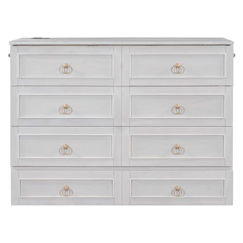 YOPTO YOPTO Murphy Bed Cabinet Full Size,Folding Wall Bed Chest with Large Storage Drawers,Hidden Platform Bed Frame W/USB Ports,Space-Saving,Easy Assembly,for Bedroom,Guest Room,Office,White