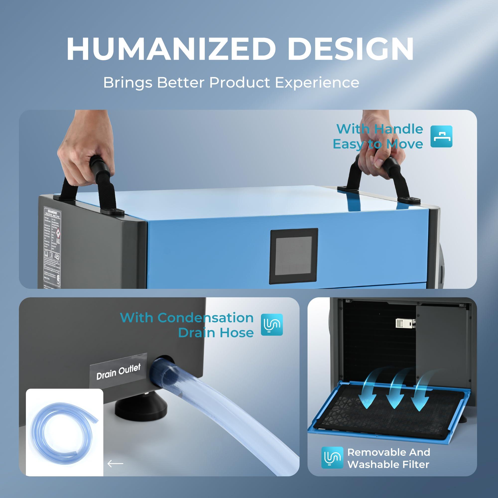 EUHOMY EUHOMY 160 Pint Crawl Space Dehumidifier with Drain Hose, Dehumidifier for Home and Basement, Dehumidify Up to 7000 Sq.Ft Commercial Dehumidifiers, Timer on/off, Automatic Dehumidification