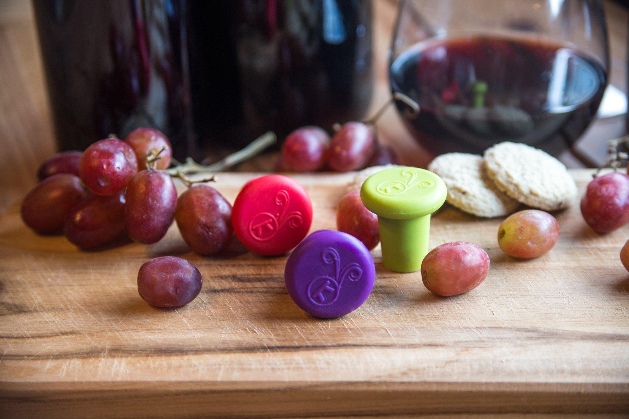 Outset Outset B229 Silicone Wine Bottle Stoppers, Set of 4, Assorted