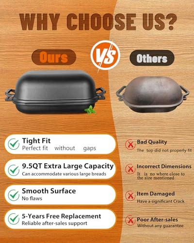 Sxmprail Cloche Loaf Dutch Oven, Pre-Seasoned, 9.5QT, 13 LBS Heavy Duty, Non-Stick, Large Bread Loaf Pan, Oval Cast Iron Bread Pan With Lid, Cloche Homemade Loaf Pan, Sourdough Artisan Bread Baking Pan