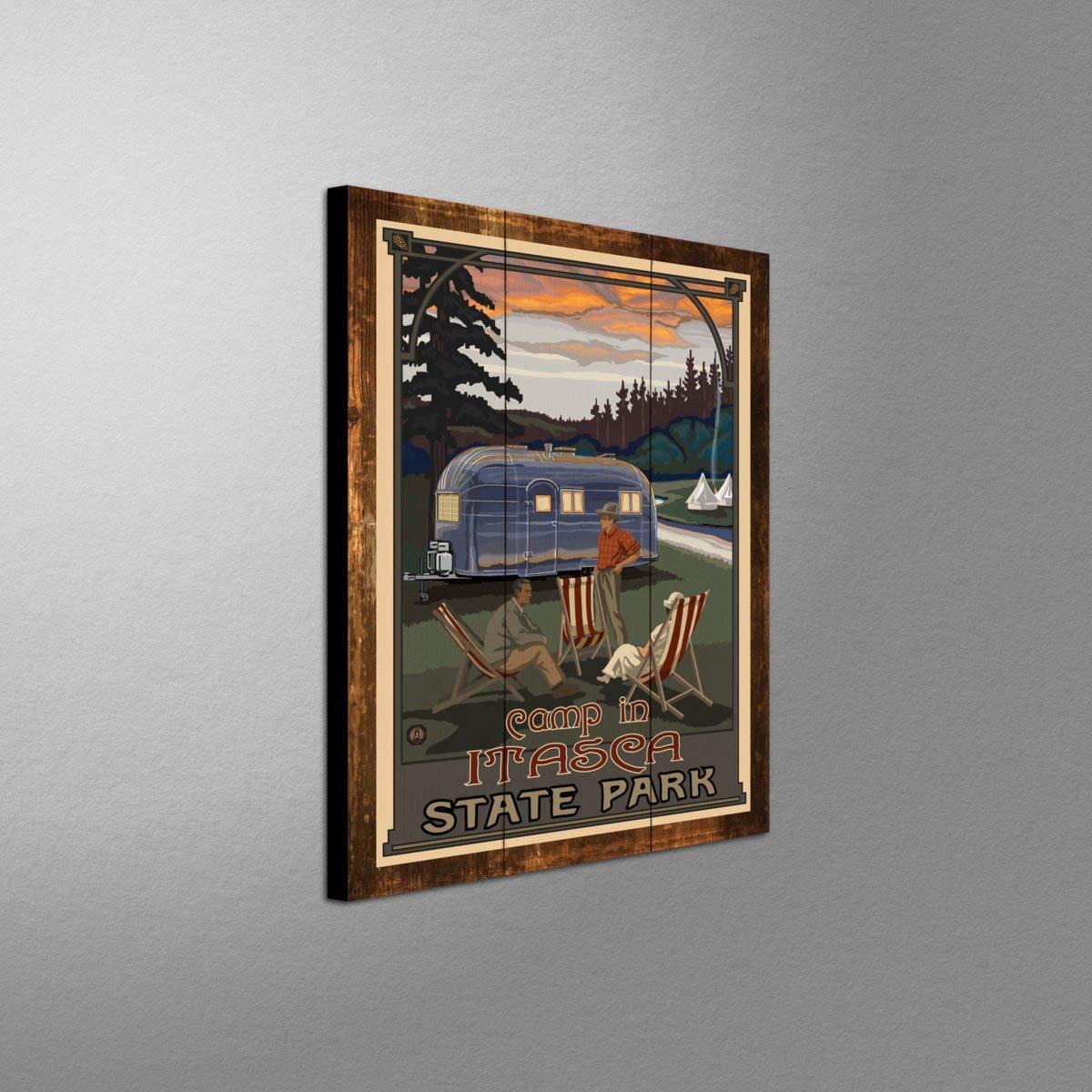 Northwest Art Mall Itasca State Park Minnesota Airstream Trailer Rustic Wood Art Print from Travel Artwork by Artist Paul A. Lanquist 9" x 12"