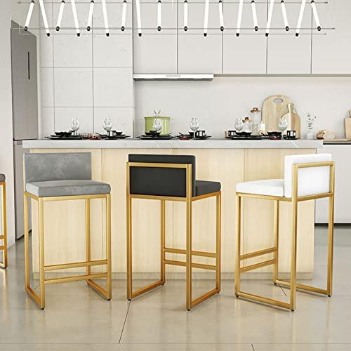 Lsoiup Bar Stools Set of 1/2 Modern Metal Bar Stools with Golded Footrest Velvet Dining Bar Chairs Seat for Kitchen Island