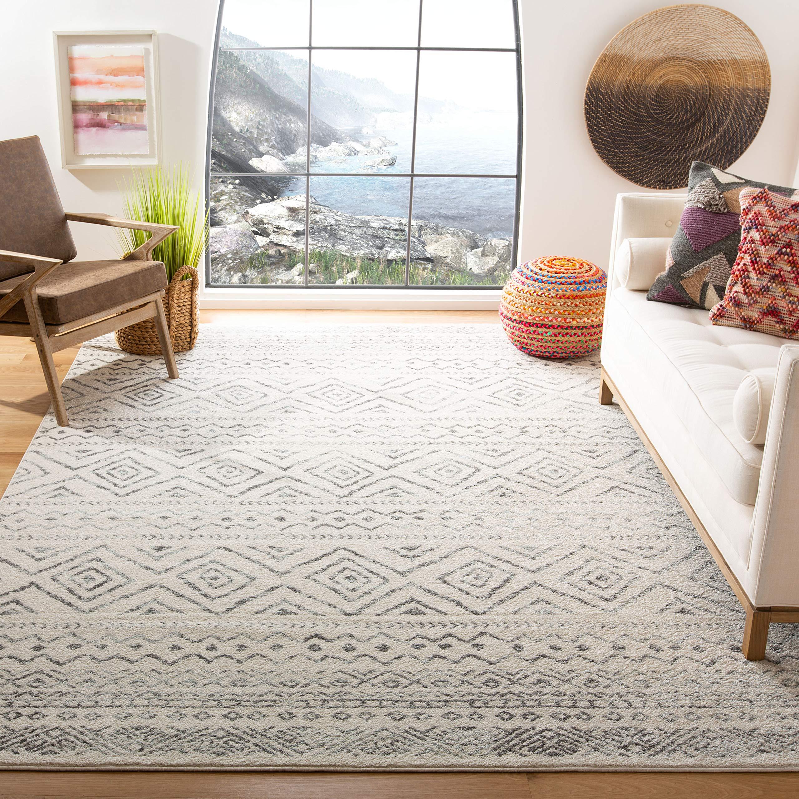 Safavieh SAFAVIEH Tulum Collection Area Rug - 8\' x 10\', Ivory & Grey, Moroccan Boho Distressed Design, Non-Shedding & Easy Care, Ideal for High Traffic Areas in Living Room, Bedroom (TUL267A)