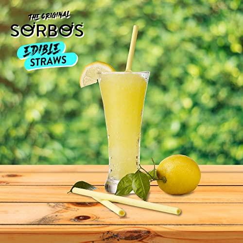 SORBOS Sorbos Edible Straws, Lemon Flavored, Sustainable, Individually Packaged, No Plastic, No Allergens, No Gluten, No PFAS, 100 Percent Biodegradable, 7.4 inches long (Pack of 200)