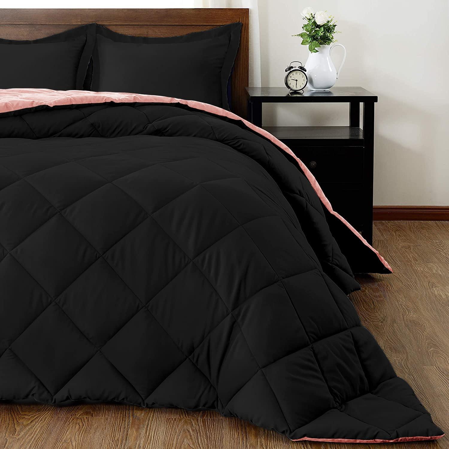 Bedding Castle Bedding Castle Reversible Down Alternative 5 Pcs Comforter Set (Pink/Black Old, Oversized King (98\'\' x 120\'\') 5 Pcs) 1 Comforter with 4 Pillowcase Soft Cotton 1200 Tc Dual Sided