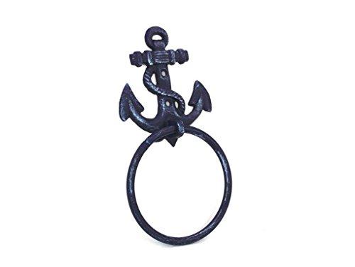 Handcrafted Nautical Decor Handcrafted Nautical Decor Rustic Dark Blue Cast Iron Anchor Towel Holder 8.5" - Cast Iron Decoration - an