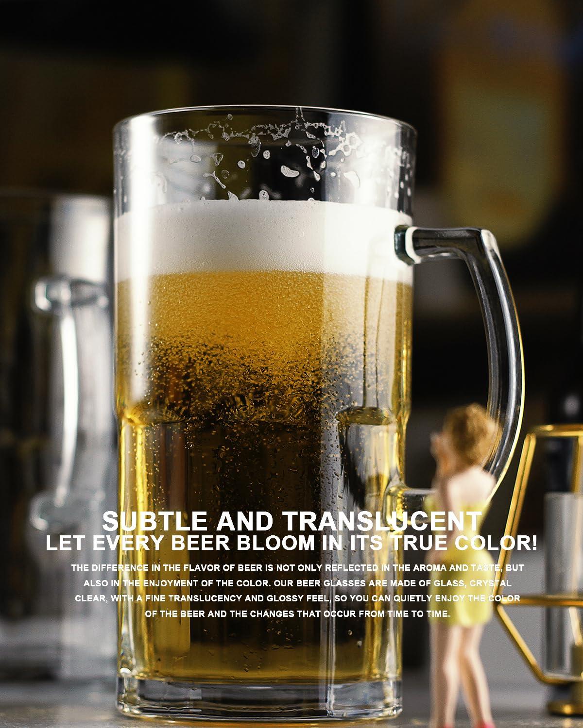 LUXU 38 OZ Beer Mugs,Heavy Large Beer Glasses with Handle,Classic Beer Mug glasses,Style Extra Large Glass Beer Stein Super Mug