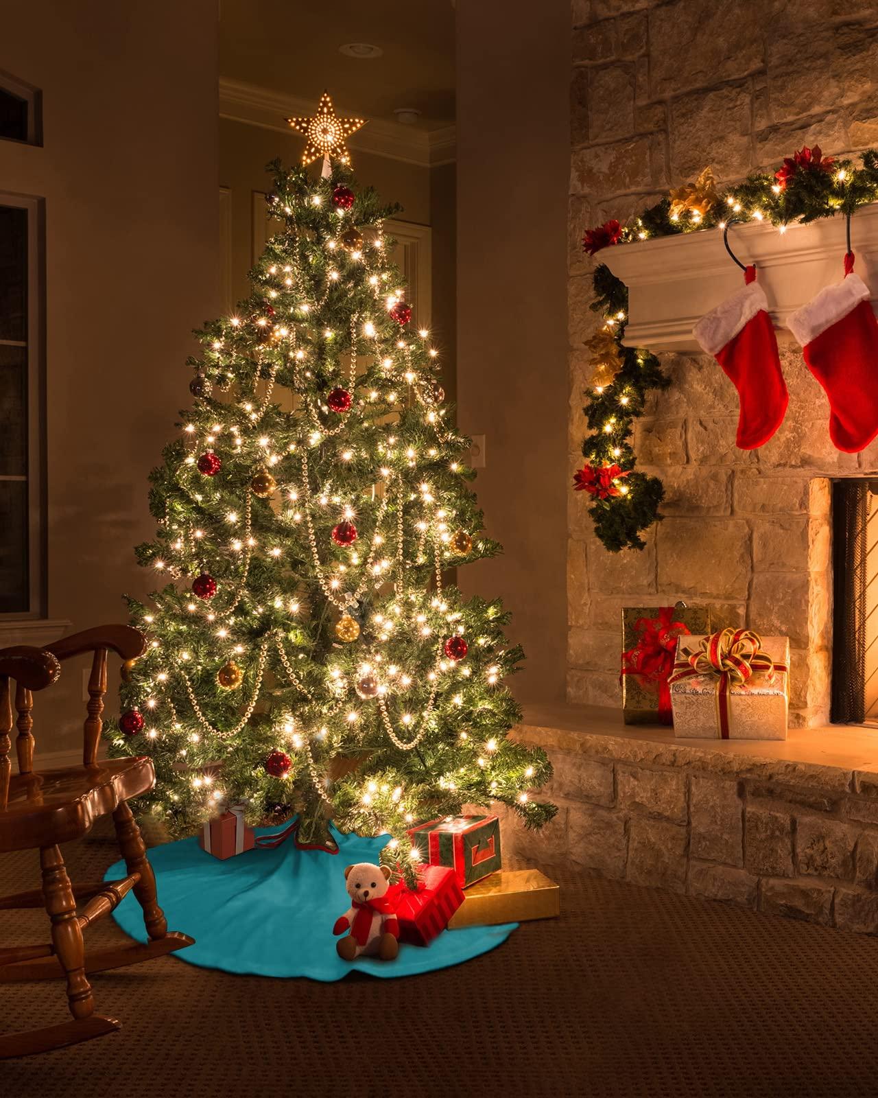 Edwiinsa Teal Christmas Tree Skirt 48 Inches Large Christmas Skirt Tree, Turquoise Pure Teal Tree Skirt Christmas Decorations for Fireplace Party Holidays Indoor Outdoor