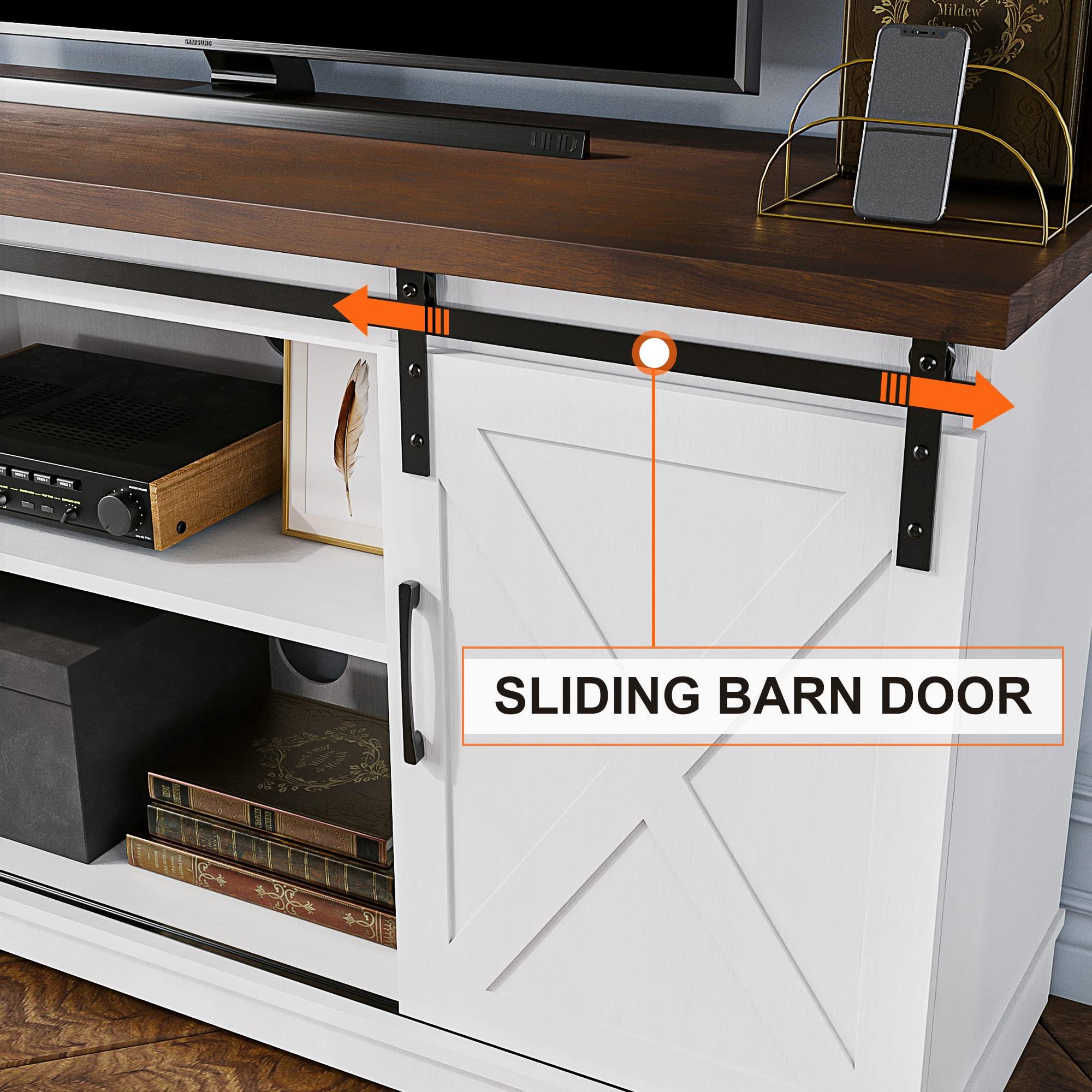 IDEALHOUSE IDEALHOUSE Farmhouse TV Stand, Entertainment Center for 65 Inch TV Media Console Cabinet, Barn Doors TV Stand with Storage and Shelves, Modern TV Console Table Furniture for Livingroom (White)