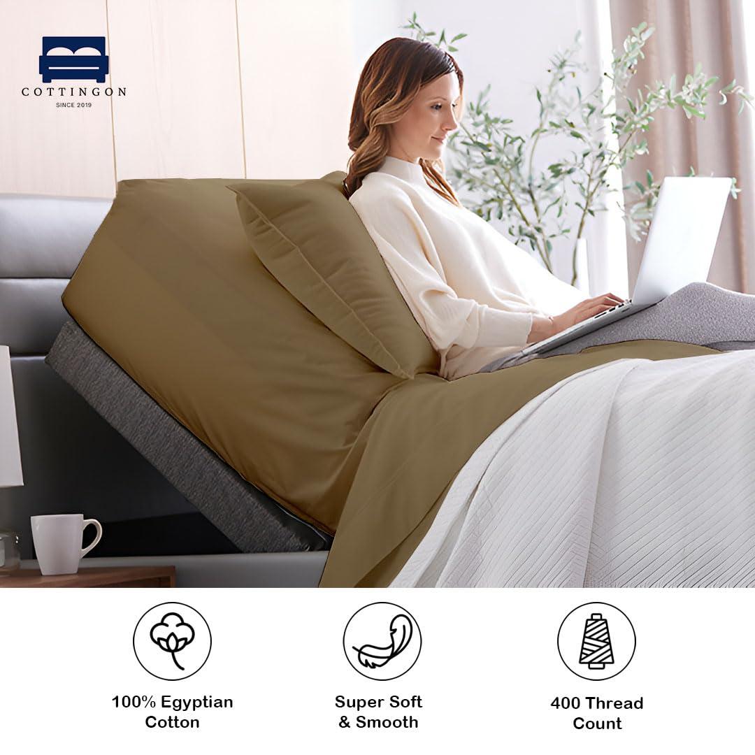 Cottingon Sheets for Sleep Number Bed Split King,Split Top King Sheets for Sleep Number Bed,100% Egyptian Cotton,Taupe Solid,28 Split-King,400 TC,16 Inch Deep,Split King Sheets for Sleep Number Beds