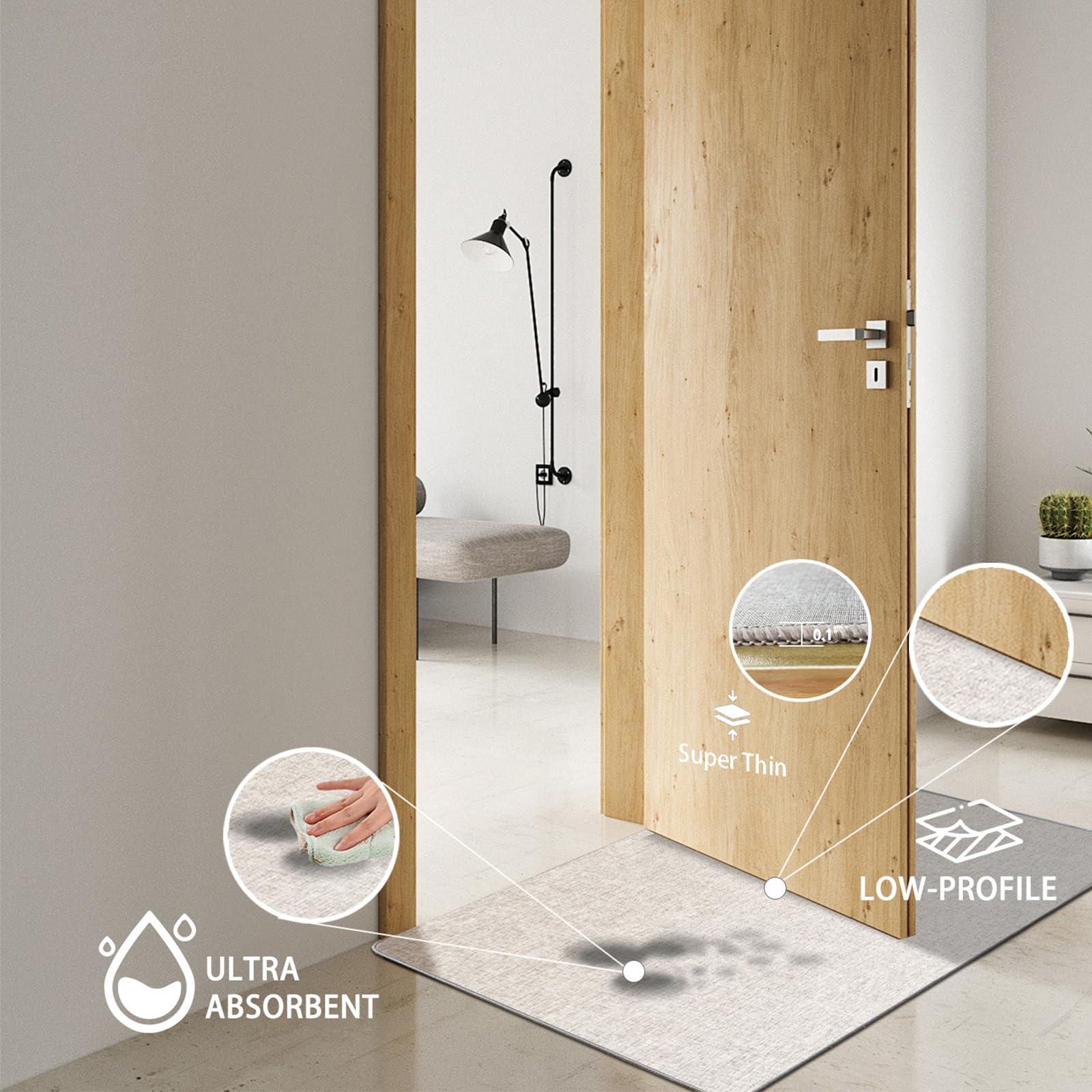 Yancorp Yancorp 2\'x3\' Ultra Thin Door Mat Indoor for Inside Entry Way Very Thin Floor Mats Fit Under Door Ultra Thin Beige Bath Mat Under Door Super Thin Front Door Mat Outdoor Rug Non Slip Washable