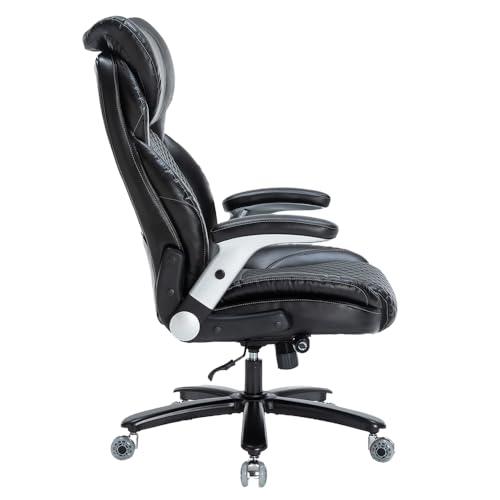 OLYFING OLYFING Executive Office Chair, Heavy Duty 500 lbs, Ergonomic Leather Desk Chair with Adjustable Headrest and Lumbar Support, Big and Tall High Back Swivel Chair with Flip-up Armrests, Black