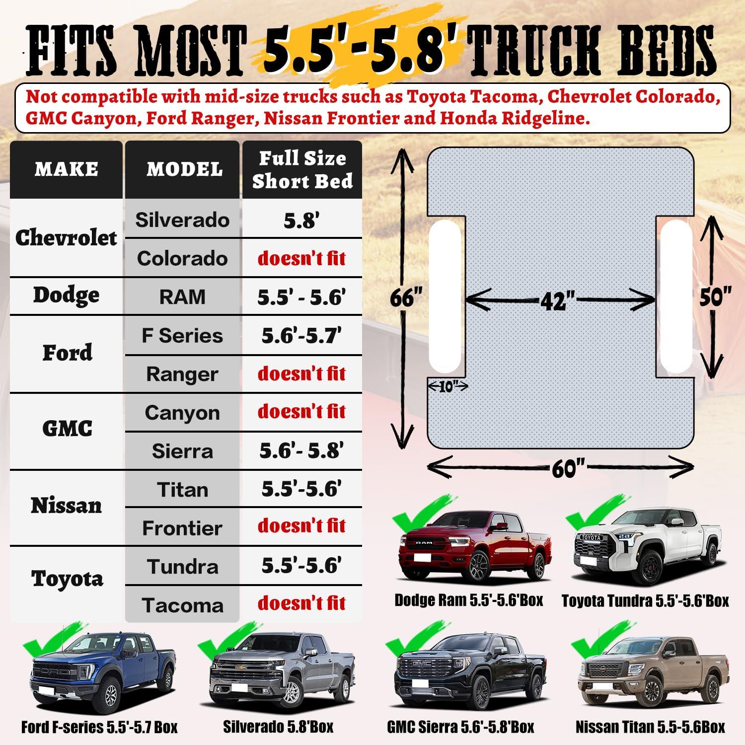 Umbrauto Umbrauto Inflatable Truck Bed Air Mattress for Full Size Short Truck Beds, 5.5-5.8ft, with Pump & Carry Bag. Perfect for Outdoor Adventures