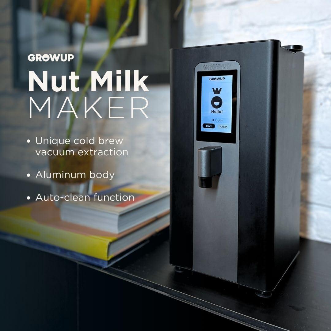 GROWUP GROWUP Nut Milk Maker, 9 Plant-Based Milk Options, Automated filtration process, Makes up to 28oz, Touch screen display with Easy 3 Steps (Matte Grey)
