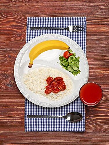 Tiger Chef Tiger Chef Round 10 inch Plastic 3 Compartment Divided Plates, 64-Pack, White, Disposable Dinner Picnic Party Plates Set, BPA-Free