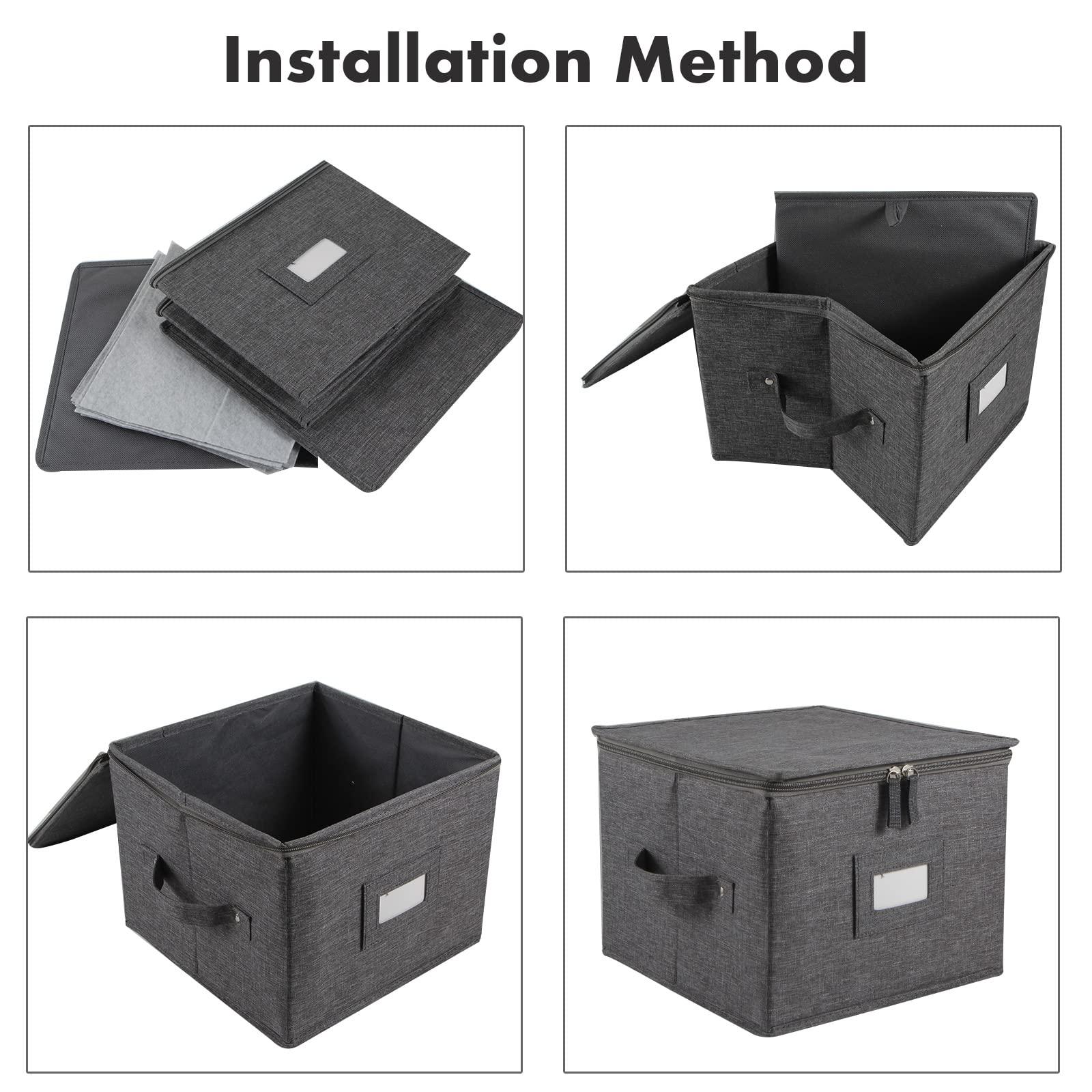 popoly popoly China Storage Container for Bowls or Dessert Plates, 8.5" W x 6" H Plate Storage Case with 24 Felt Dividers, Hard Shell and Stackable (2 Pack Grey)