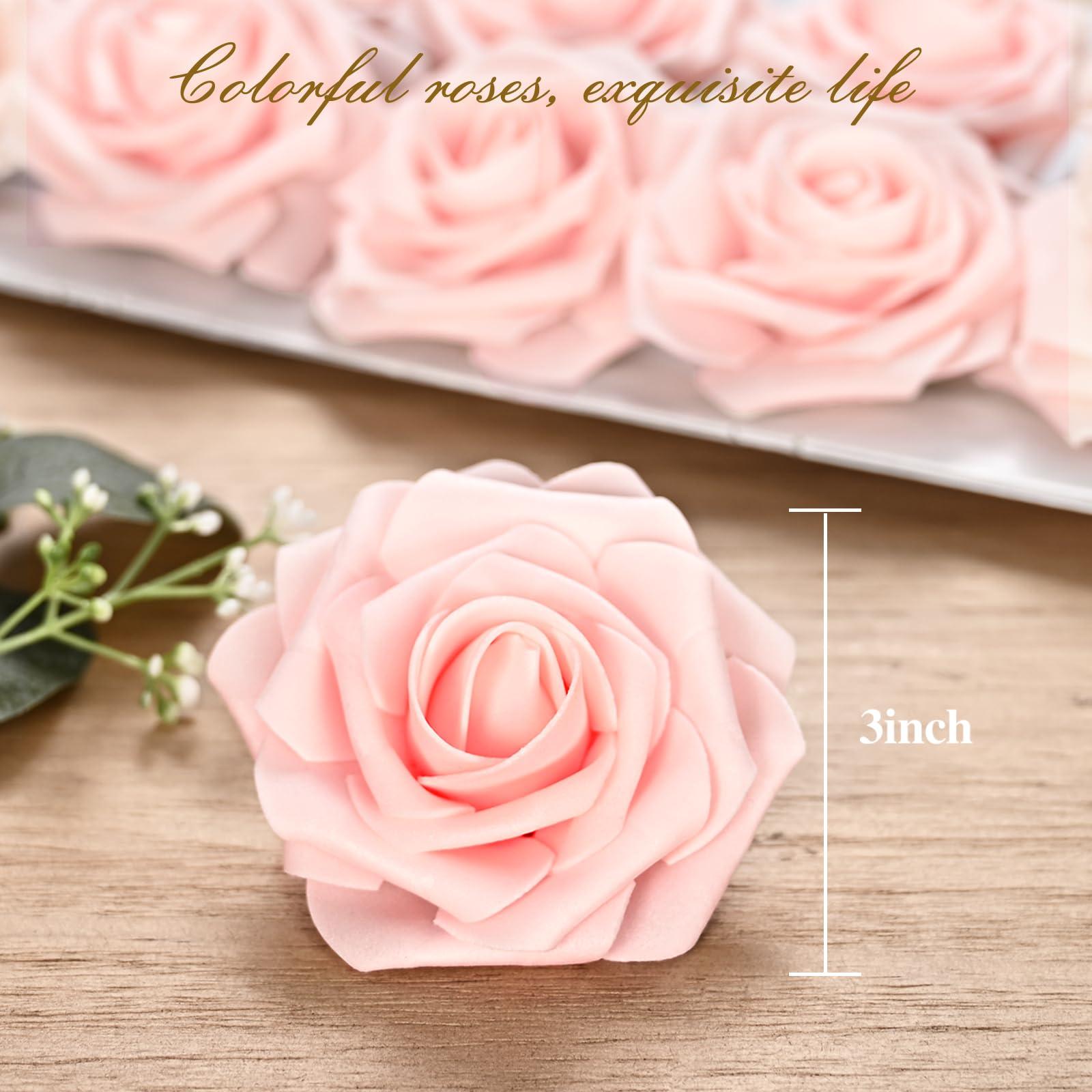 BLEUM CADE BLEUM CADE 36Pcs Artificial Flowers Fake Roses with Stems, Pink Boxed Foam Roses for DIY Bouquets Centerpieces Wedding Party Arrangement Bridal Shower Decor