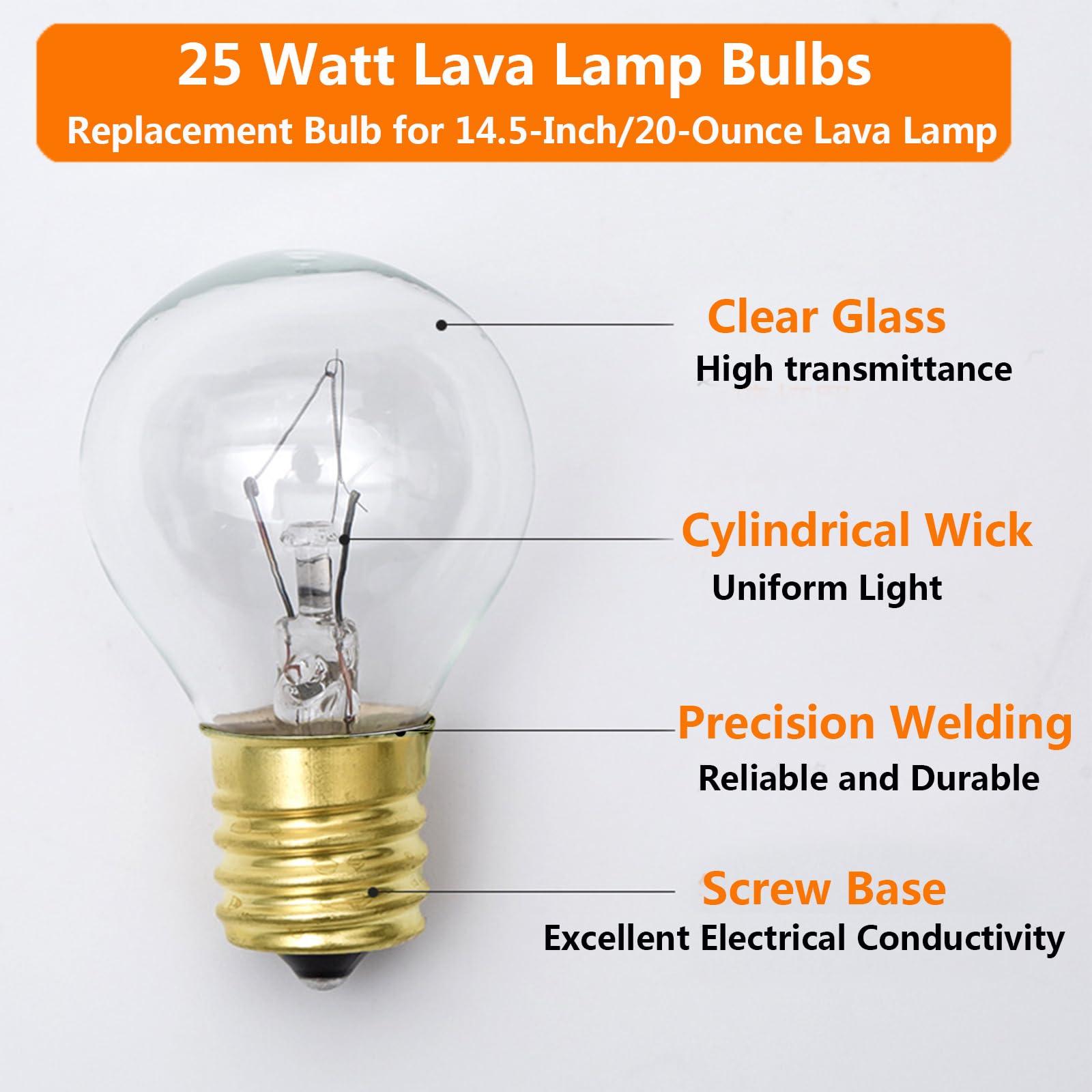 PaeorRorL Lava Lamp Light Bulb S11 25W E17 Base Replacement Bulbs for 14.5 Inch Lava Lamps and Glitter Lamps,120 Volt,Dimmable,2700K Warm White,6 Pack