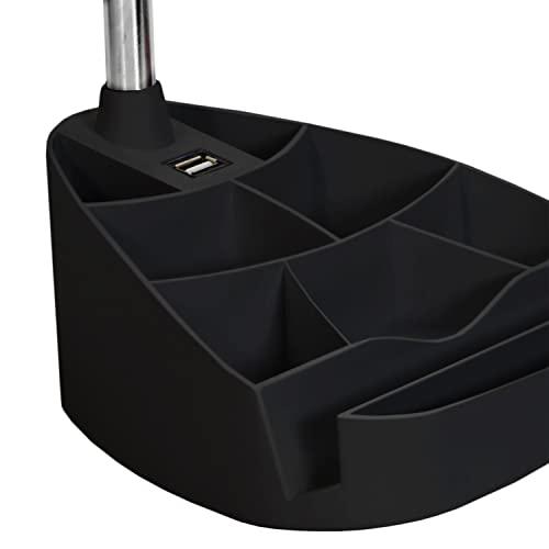 Limelights Simple Designs LD1056-BLK Gooseneck Organizer Desk Lamp with iPad/Tablet Stand or Book Holder and USB Port, Black