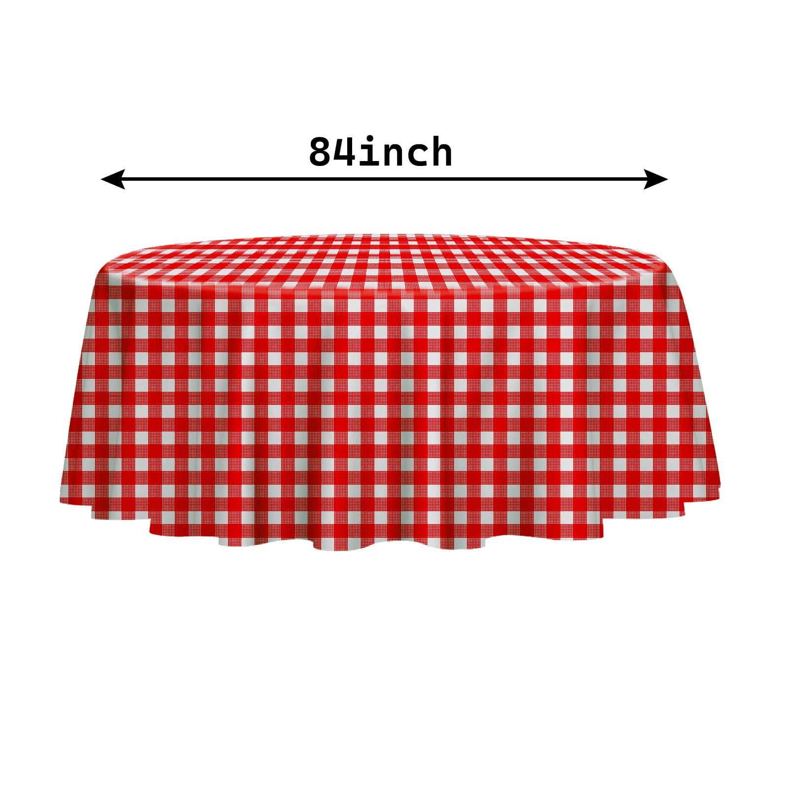RINDOJIN RINDOJIN 3 Pack Red Gingham Tablecloth Round 84 x 84 Inch Round Plastic Checkered Table Cloth Disposable Plaid Table Cover for Picnic Party Birthday Wedding Baby Shower Christmas Circle Tablecloth