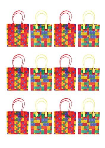 TINYMILLS Tiny Mills Building Blocks Brick Party Favor Bags Treat Bags with Handles Birthday Party Goody Bags Candy Bags Pack of 12