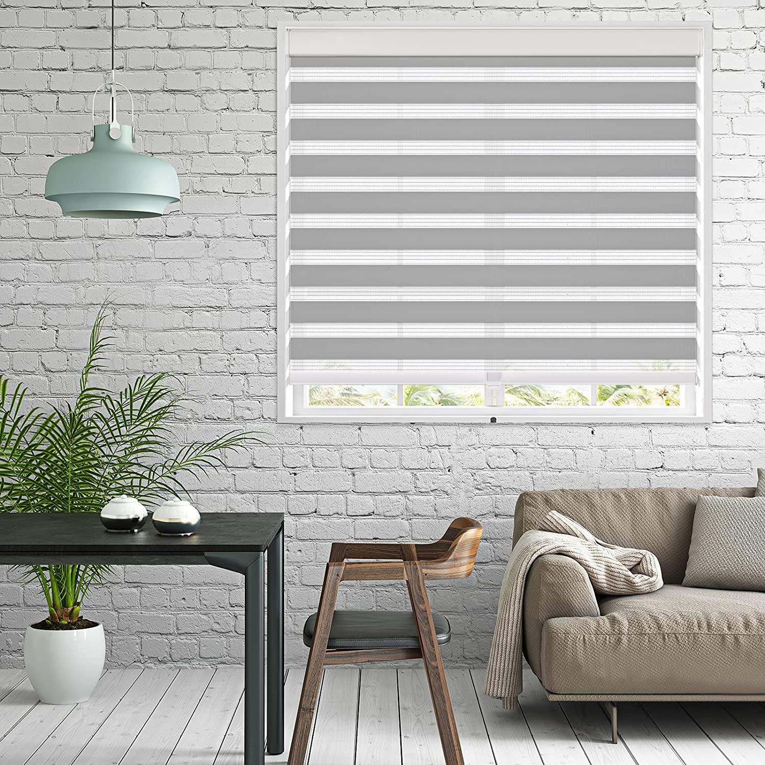 IDEKIO Zebra Blinds,Roller Blinds for Windows,Custom Size Dual Layer Cordless Window Blinds and Shades,Sheer or Privacy Light Control,Day and Night Blinds for Door,Office[Grey,24" W x 76" H Customize]