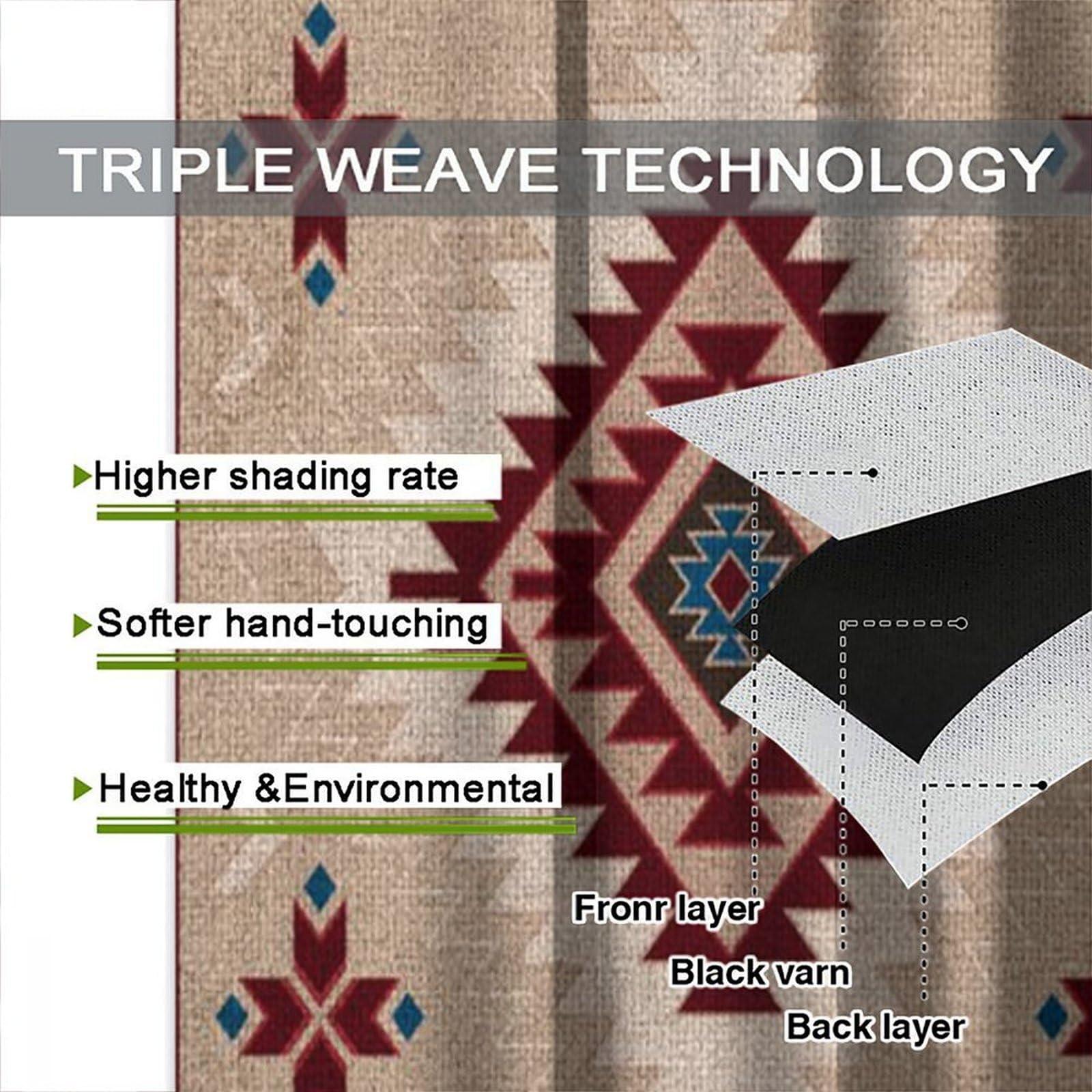 HLLYY Aztec Curtains Red Ethnic Southwestern Geometric Pattern Farmhouse Tribal Boho Blackout Drapes for Bedroom Living Room Kitchen Bathroom W42xL84 Inch x2 Panels