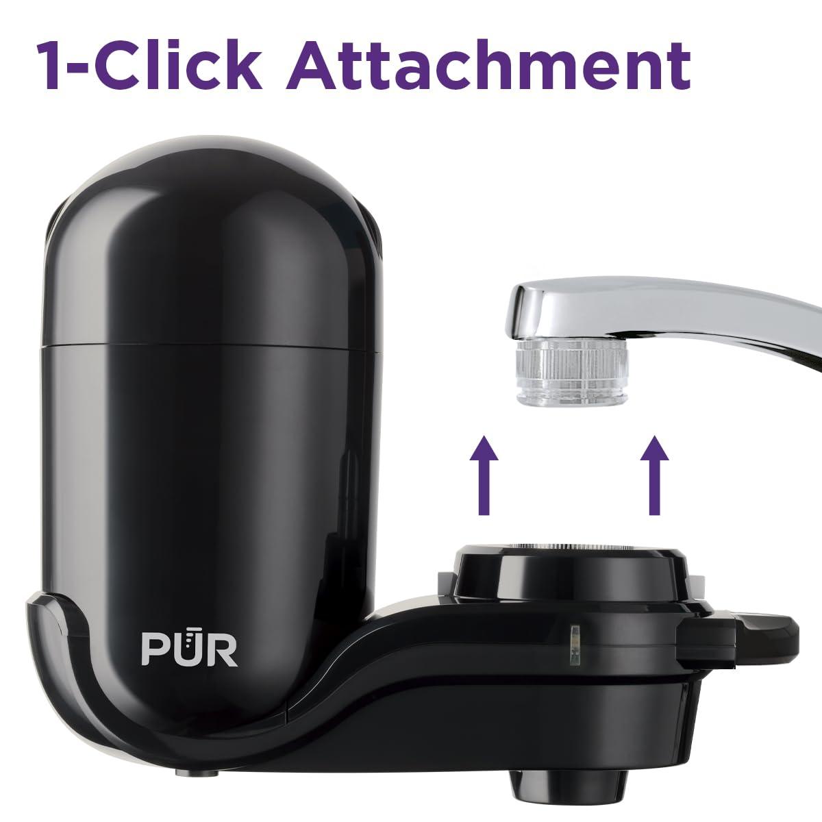 PUR PUR Vertical Faucet Mount Water Filtration System with Lead Reducing Filter for Cleaner, Filtered Tap Water, Lasts 100 Gallons, Sink Water Filter, Fits Most Kitchen or Bathroom Faucets, Black