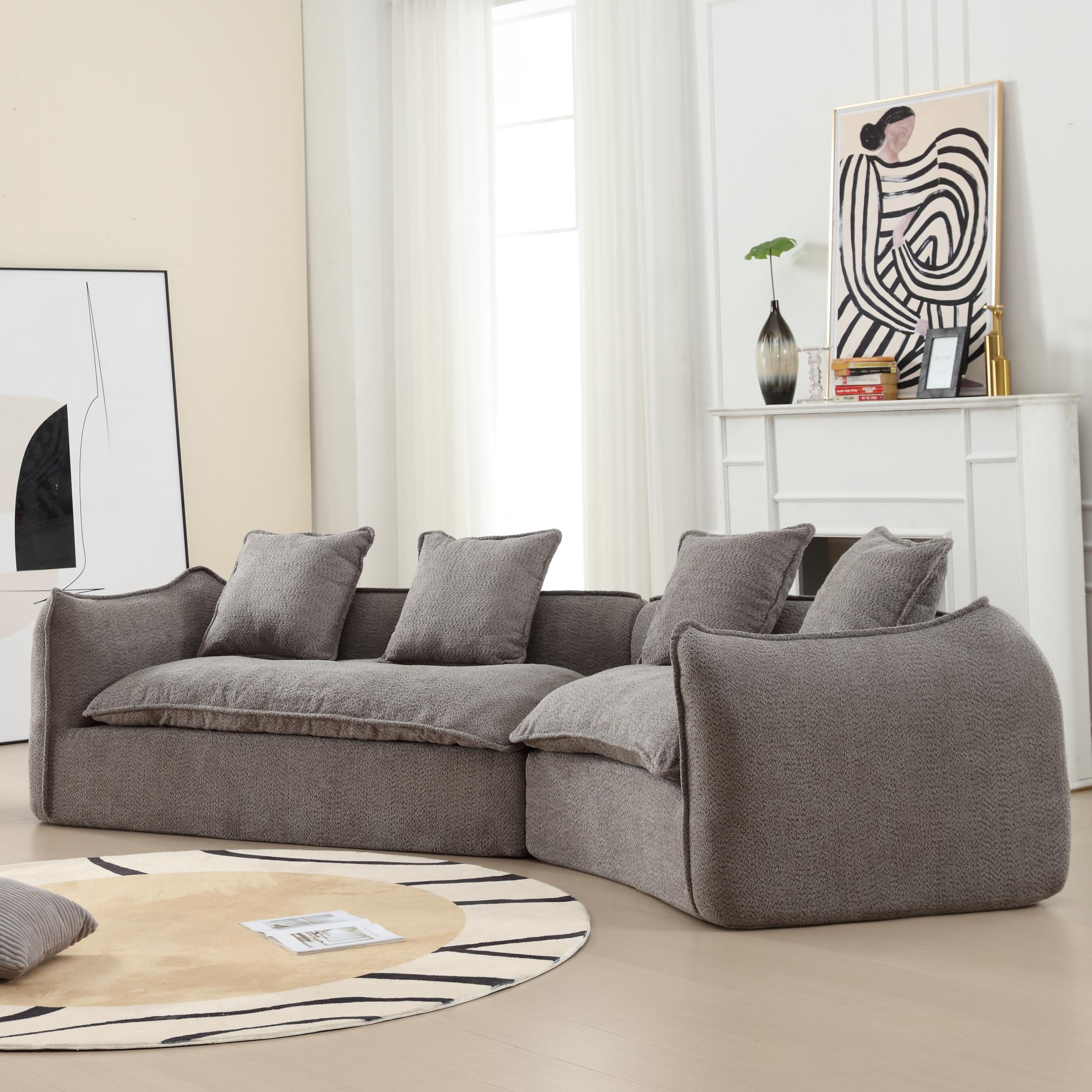 Haplized Haplized 129.9 Curved Boucle Sofa Couch, Modern Sectional Sofa Cloud Deep Seat Couch with 4 Pillows, Comfy Modular 4-Seat Couches for Living Room Apartment (Grey)