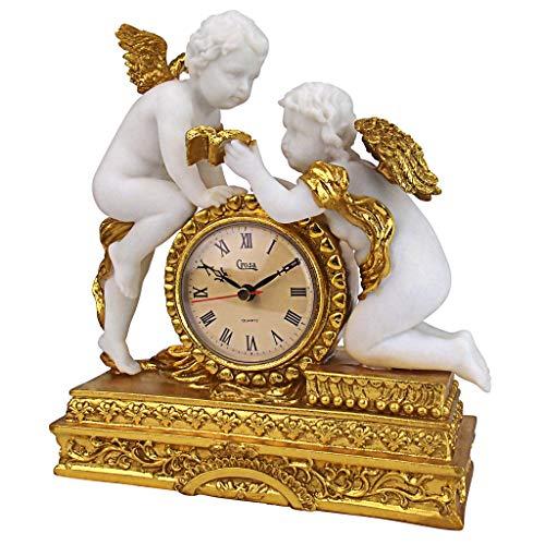 Design Toscano Design Toscano Chateau Carbonne Cherub Mantel Clock Statue, 10 Inch, Polyresin, Gold and Ivory